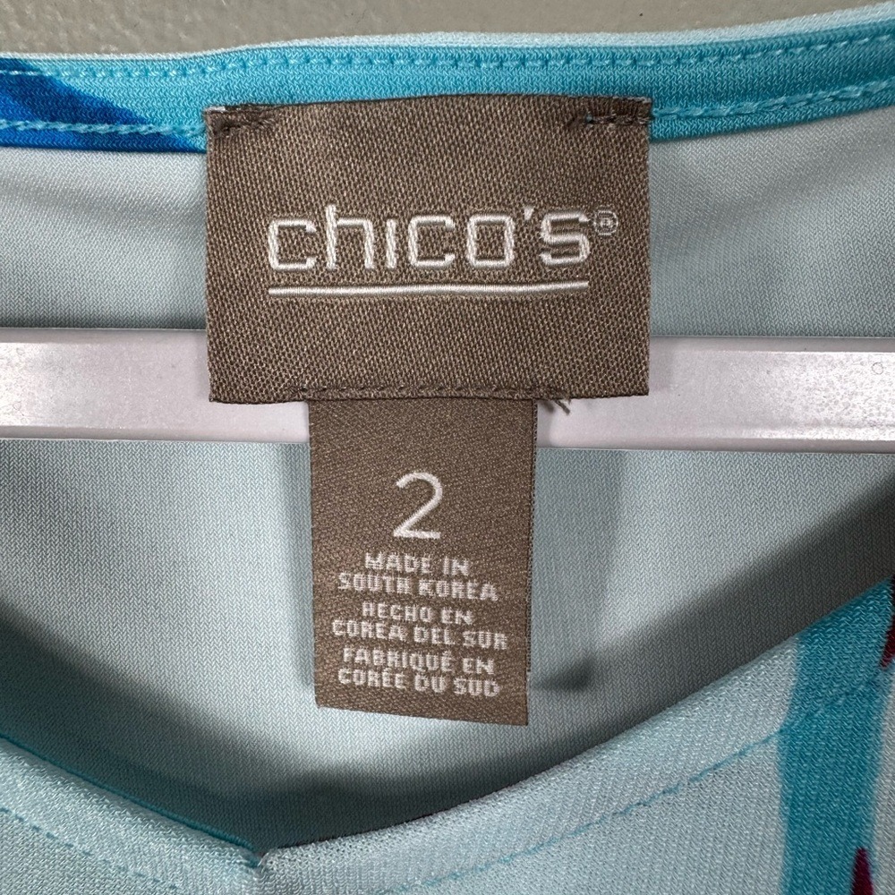 Chicos Floral Midi Dress Large Beachy Coastal Blue Resort Vacation Euro Summer - Picture 5 of 7